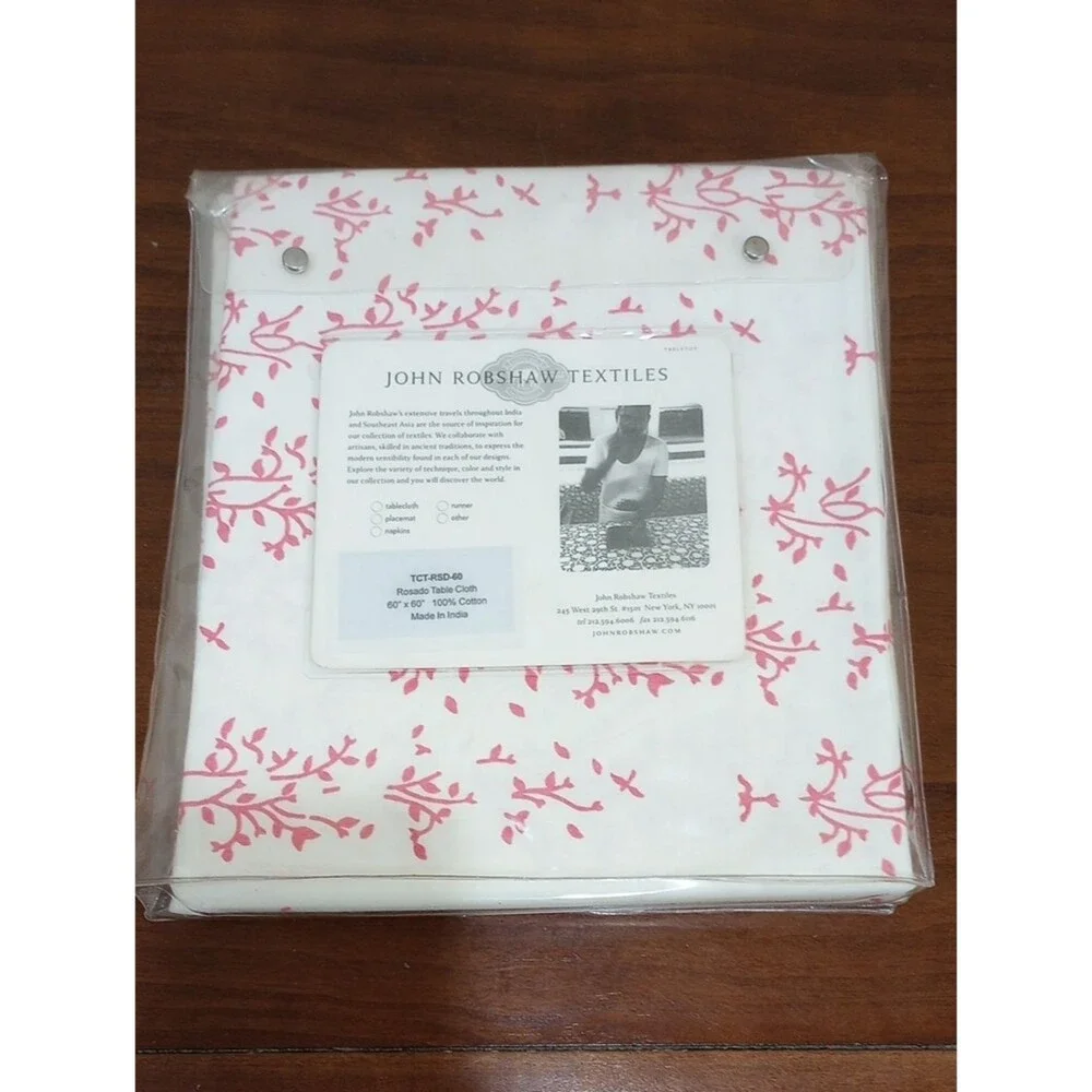 John Robshaw Textiles 100% Cotton Block Print Rosado Table Cloth, 60